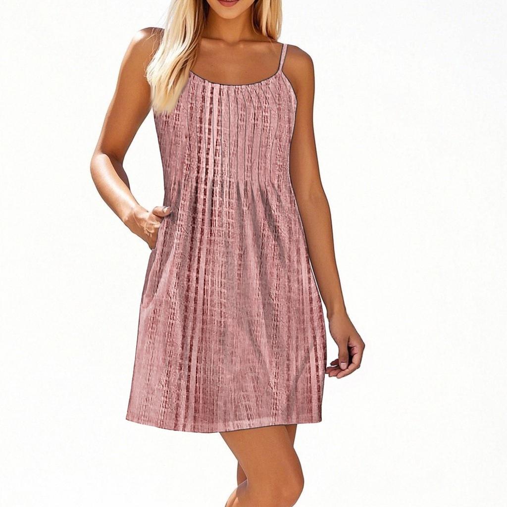 Fashion Women Summer Dress Vintage Floral Print Adjustable Spaghetti Straps Beach Vacation Casual Dress With Pockets