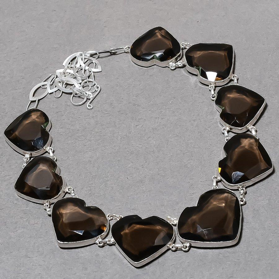Lab Created Smoky Quartz Necklace 18" Adjustable Chain Heart Cut Gemstone Gifts