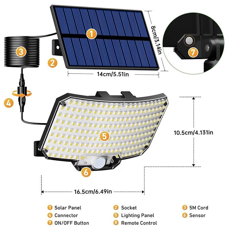 Solar Sensing Wall Light Intelligent 234LED Solar Light Outdoor Rechargeable Bright Street Light with Remote Control Decorative Garden Light