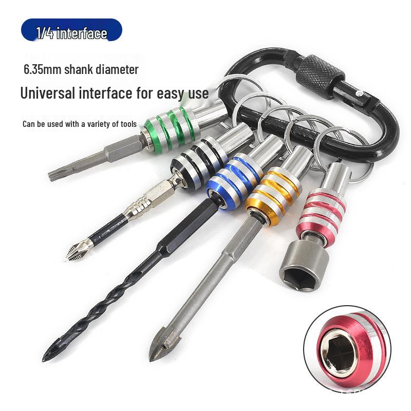 Goldener Drei-Schlitz-Schnellwechsel-Karabiner Schraubendreher-Verlängerung 1/4" Bit Schlüsselanhänger-Set