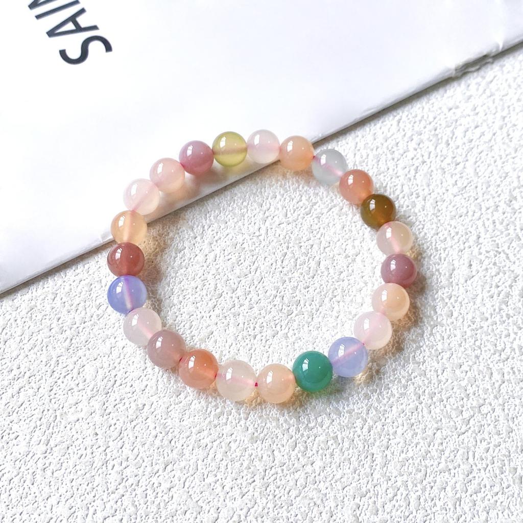 Qian Jing Wan Ma Natural Agate Candy-Colored Round Bead Women's Bracelet