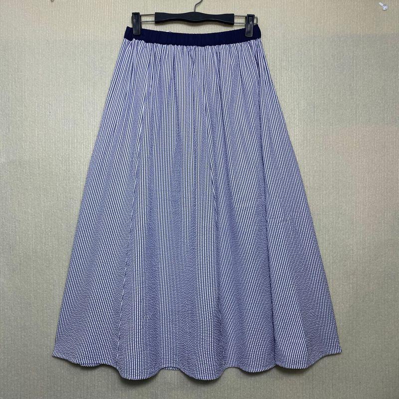 

Export Original Order Leftover Stock Elastic Band Waist High Waist Stripes Skirt Women s Mid Length Long Length Big Hem Umbrella Skirt A- Line Skirt Blue Gray Stripes L