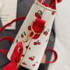 Leather Bucket Cherry Printed Crossbody Bag for Women Girls Stylish Small Tote Handbag Zipper Satchel Bag with Adjustable Strap