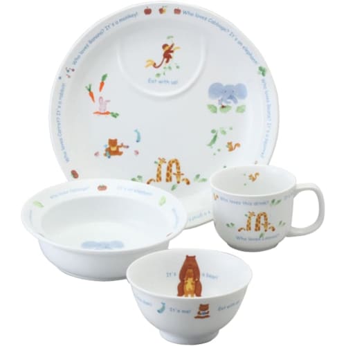 NARUMI Children's Dinnerware Set, "Let's Eat Together!" 4-Piece Set, Easy-to-Scoop Dish, Perfect for Baby Showers, First Meal Ceremonies, and Baby Foo