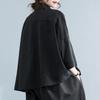 Women's Loose Long Sleeved Shirt with Personality Design Mid Length Asymmetrical Shirt Black Top