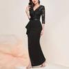 Lady Party Dress V Neck Hollow Out Lace Long Sleeve Tight High Waist