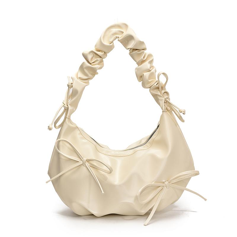 Spring and summer explosion ins French sweet ballet style bow tote women's bag casual versatile pleated feeling single shoulder oblique
