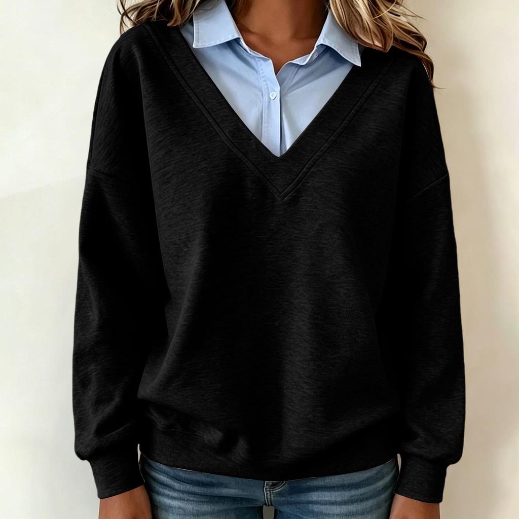 Women's Casual Color Block Collared Long Sleeve Pullover Sweatshirt for Everyday Wear