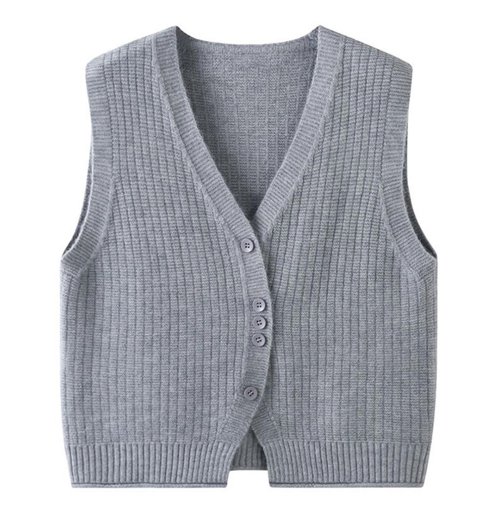 Designer Button Vest Knit V Neck Waistcoat Women Spring Cardigan Sweater Top