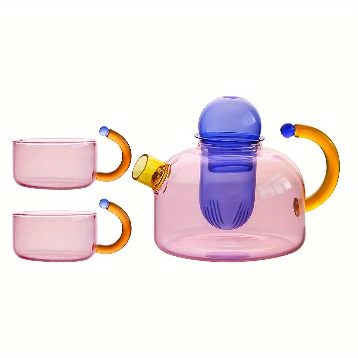 

Creative Colorful Heat Resistant Glass Teapot with Tea Strainer for Electric Stove Tea Brewing розовый