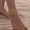 Waterproof Layered Link Chain Anklets Bracelet for Women, Gold Plated Foot Leg Anklets Summer Boho Beach Jewelry Adjustable