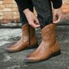 Botas occidentales para hombre Punta puntiaguda Puntas de ala Negro Marrón Amarillo Vestido retro informal Cremallera Cuero Botas de entretiempo para hombre a media pantorrilla para hombre Tallas grandes