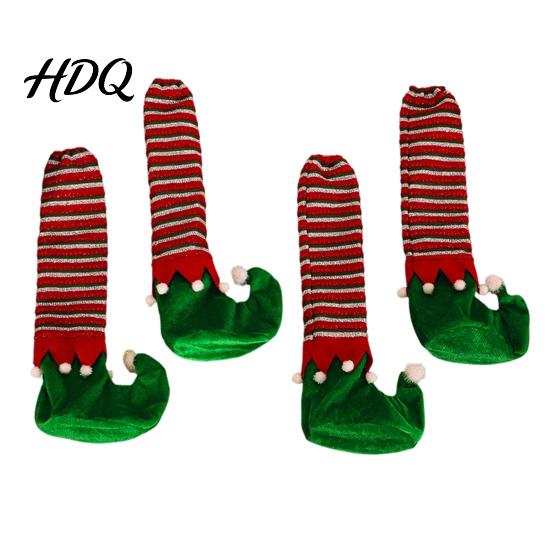 Holiday Furniture Floor Protectors 4 Pcs Christmas Table Chair Leg Covers Striped Elf Reusable Dining Decor Socks for Room Xmas Party Cute