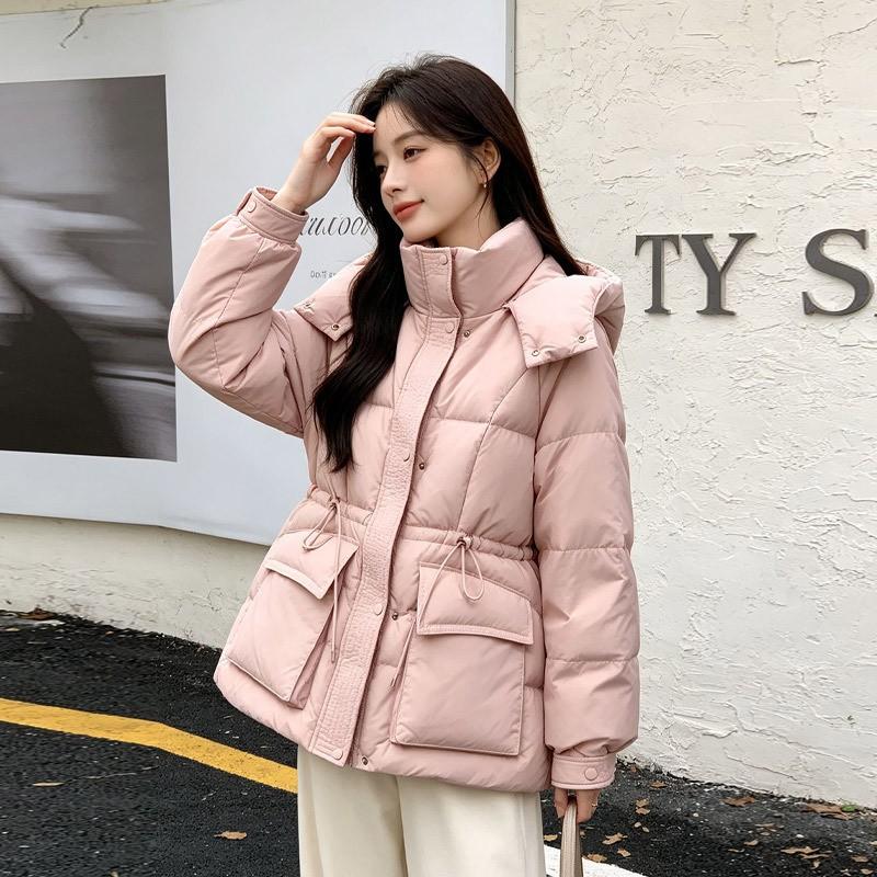 Womens Short Duck Down Jacket Winter Warm Hooded Puffer Coat Loose Fit Street Style