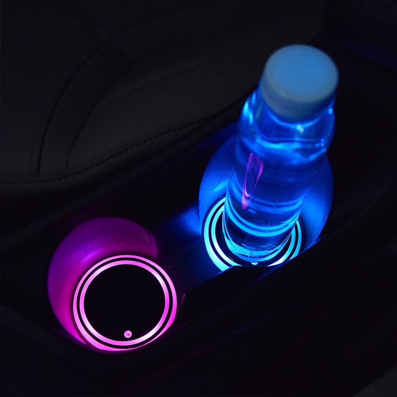Colorful LED Car Coaster Universal Atmosphere Light Water Cup Pad Anti-slip Mat Bracket Cup Holder Pad Auto Interior Accessories