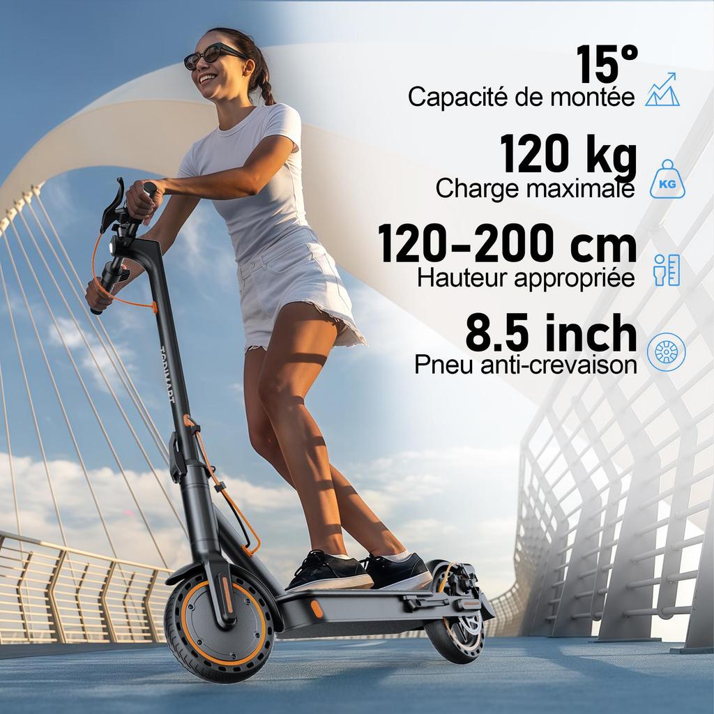 Electric Scooter Adult with Turn Signal and APP 30-35km Range, 8.5" Ultra Light Foldable E Scooter,  350W Motor, 3 Speed Mode, TODIMART T6