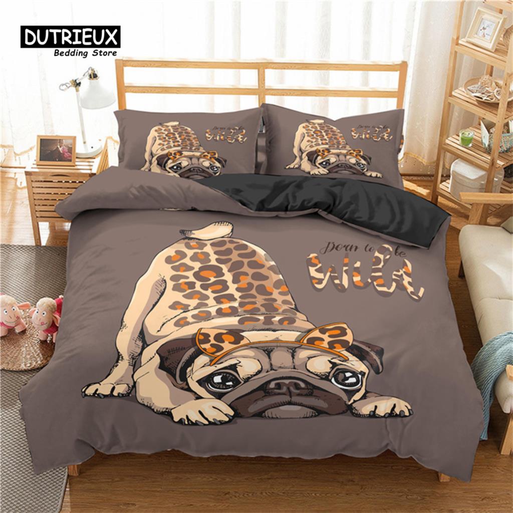 Modern Elegant Pug Pet Dog Polyester Funny Cartoon Animal Size For Kids Child Teens Decor Full King Comforter