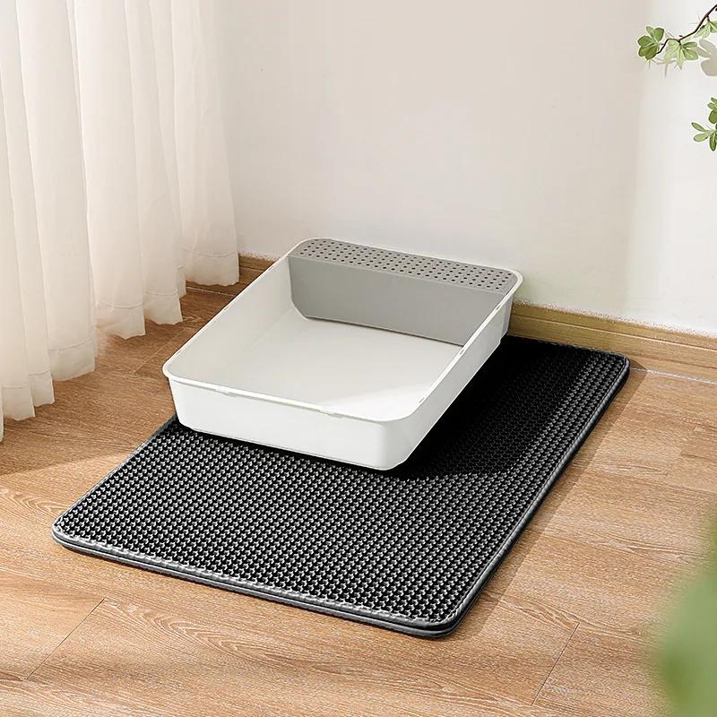 

Новый кошачий туалет с защитой от выноса, двухслойный фильтр, песчаный коврик, лоток для кошачьего туалета, защита от брызг M (40 50CM) чёрный