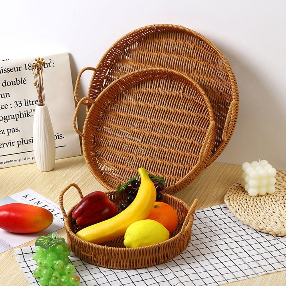 1Pcs Obst Gemüse Kuchen Wicker Lagerung Fach Runde Form Kunststoff Rattan Themen Korb