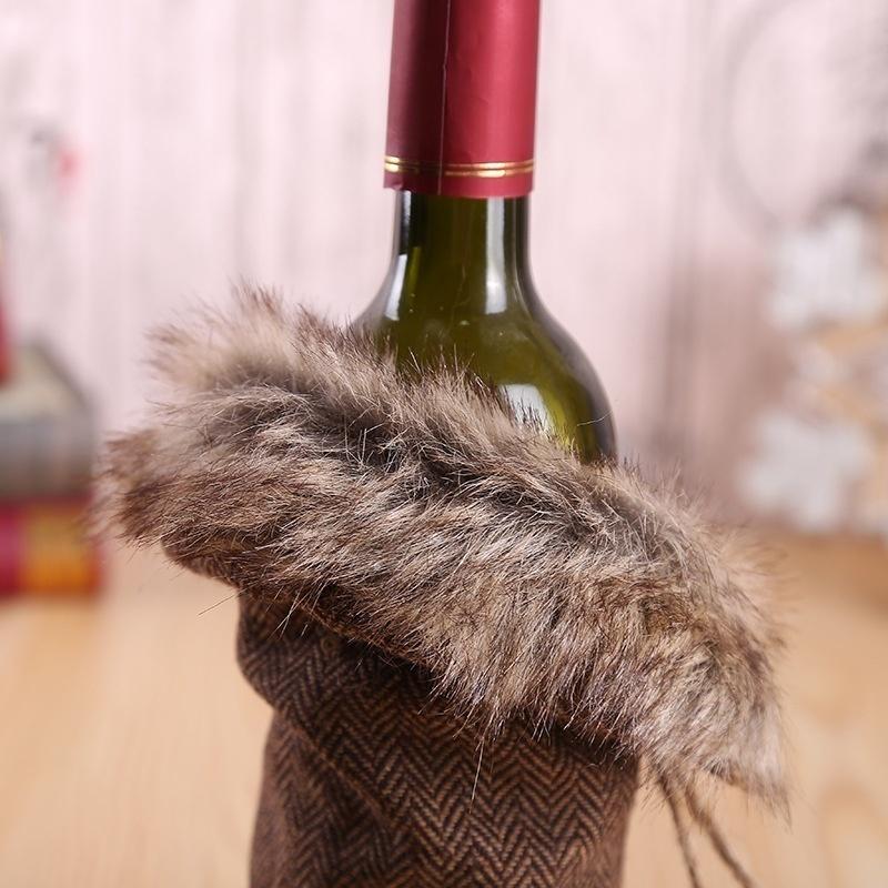 Merry Christmas Red Wine Bottle Cover Bar Xmas Button Plain Clothes Wine Gift Bottle Bag