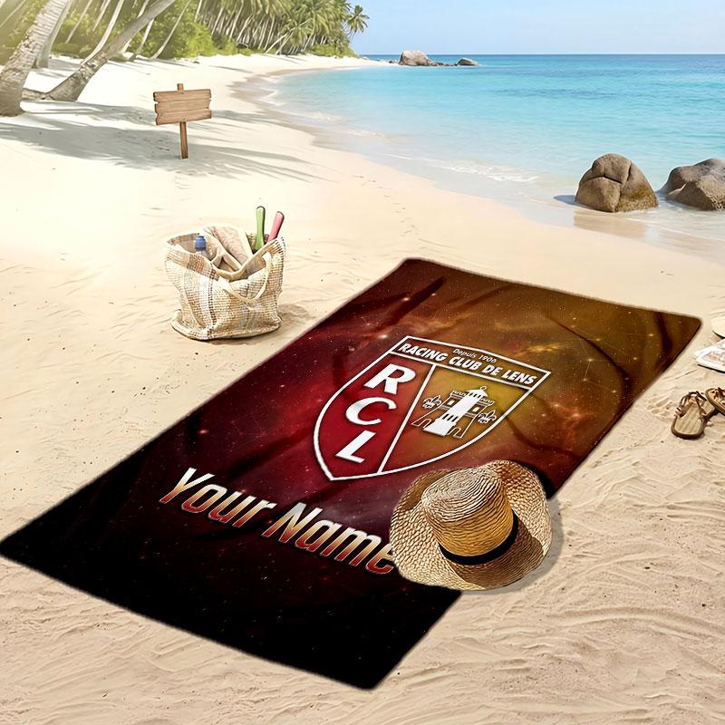racing club de lens Personalized Printed Beach Towel Soccer Logo Support Custom Name Text Absorbent Towel For Sport Travel Special Gift
