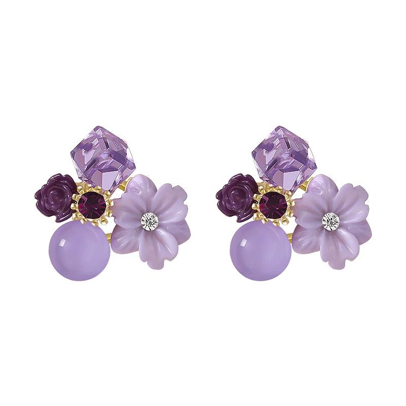 

Lady Charm Puple Flower Earrings Earrings Rhinestones Stud Earrings for Women Jewelry Wedding Party Accessories фіолетовий