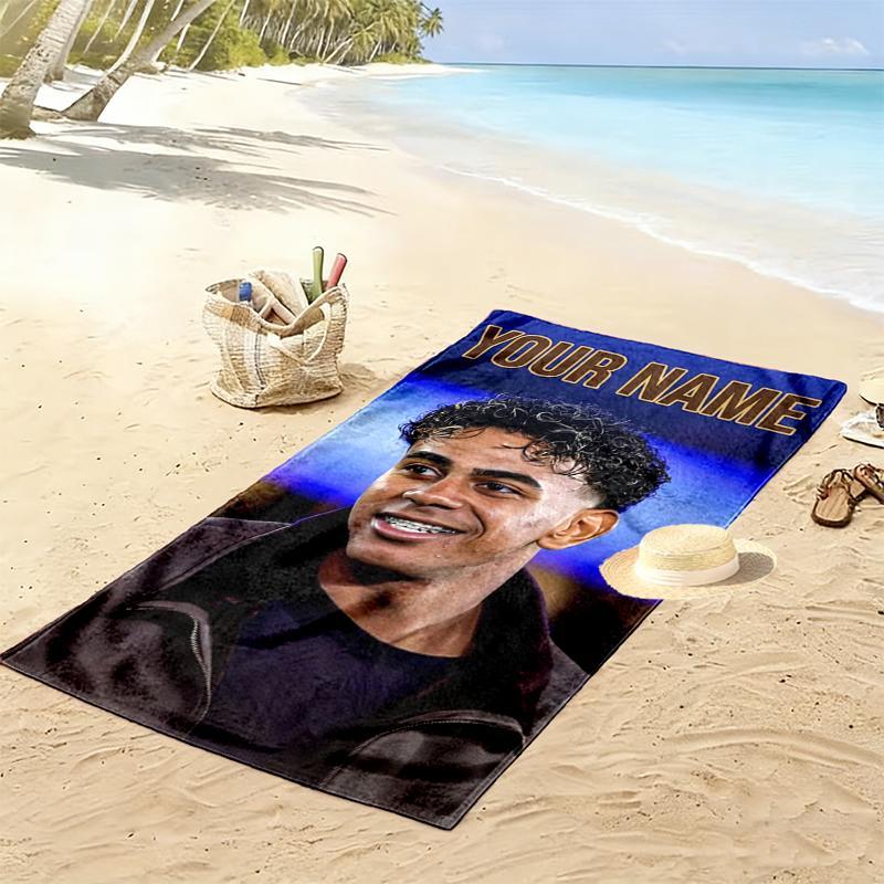 Custom Name Lamine Yamal Print Beach Towel, Large Soft Quick Dry Towel for Beach Camping Swimming