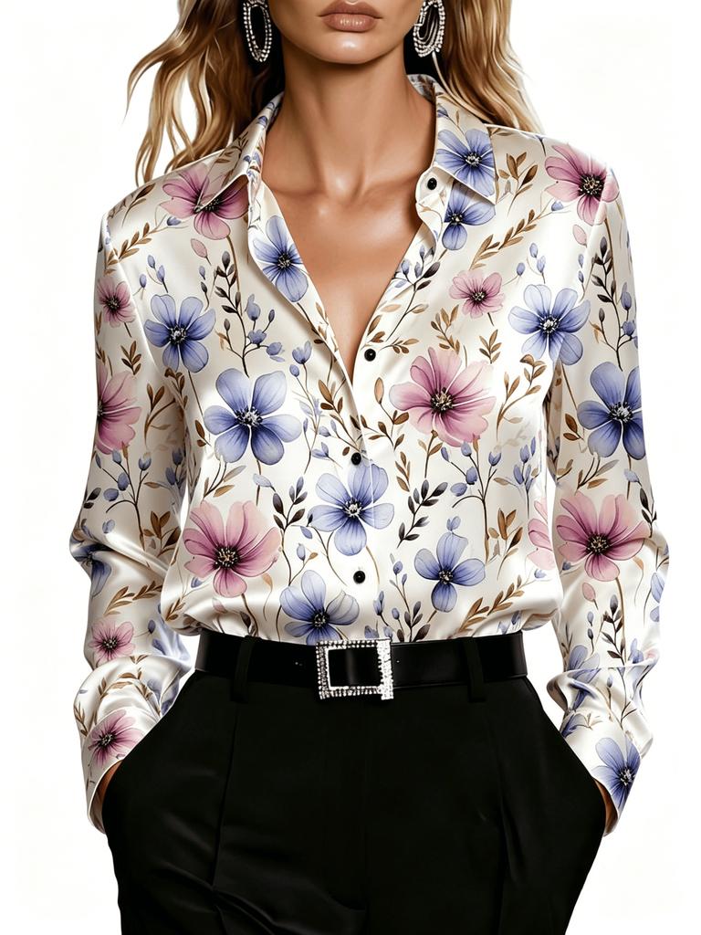 Summer Fashion Blouse for Ladies, Fashionable Women's Clothing, Long-sleeved Printed Blouse, Elegant Yet Casual, Suitable for All Seasons