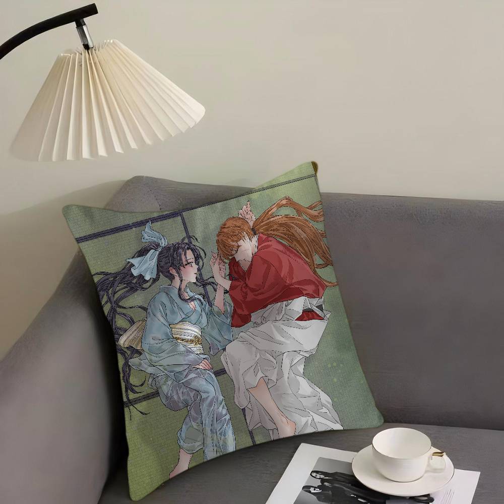 

H-Химура К-Кеншин Аниме Мультяшные Наволочки Мультяшный Декоративный Домашний Диван Двусторонняя Печать Короткий Плюш Милая Наволочка 16x16Inch