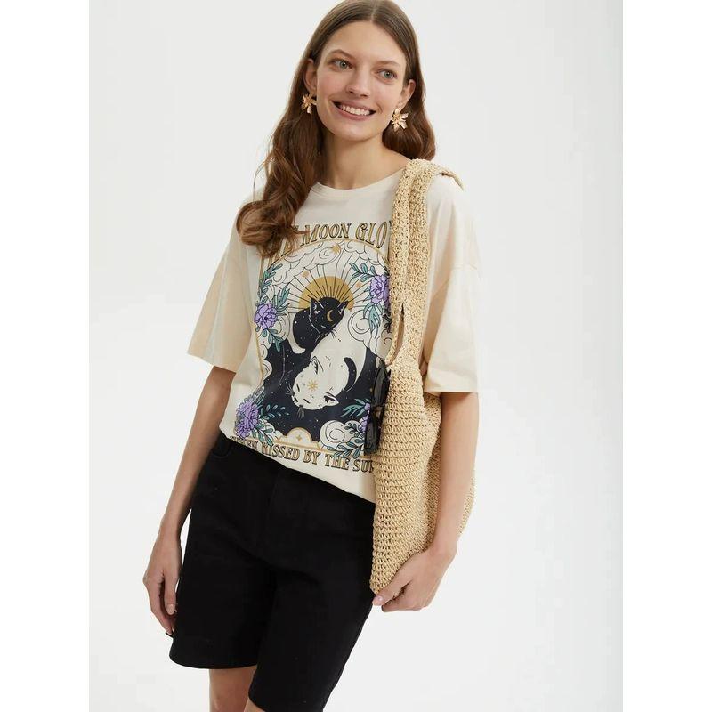 Loose Printed T-shirt Top Western Style New Fashion Print Letter Loose Cotton T-shirt Top