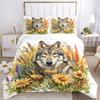 3pcs Wolf Amidst Sunflowers and Lavender Quilt Set - Soft and Comfortable Bedroom, Guest Room and Dorm Decor Bedding Set J097