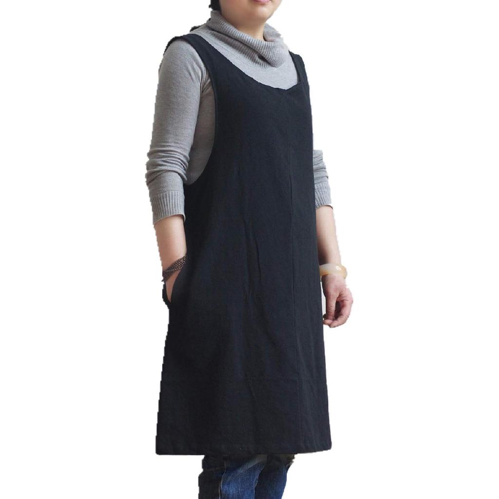 Cotton Linen Japanese Apron Halter Cross Back Bandage X Shape Aprons Two Pockets