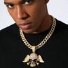 Hip Hop Bling Rhinestone Cuban Chain Alloy Gold Crystal Iced Winged Skull Letter Design Pendant Necklaces