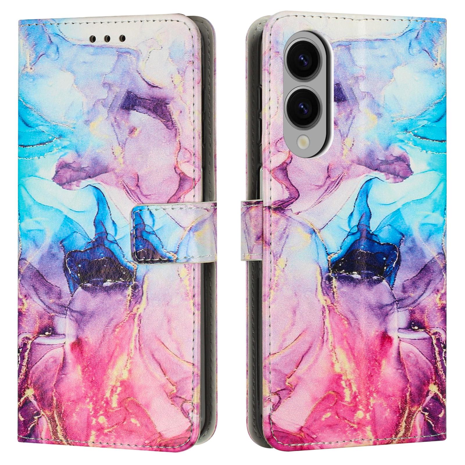 

For Samsung Galaxy S25 Edge Stand Case Marble Pattern PU Leather Wallet Phone Cover Pink/Purple