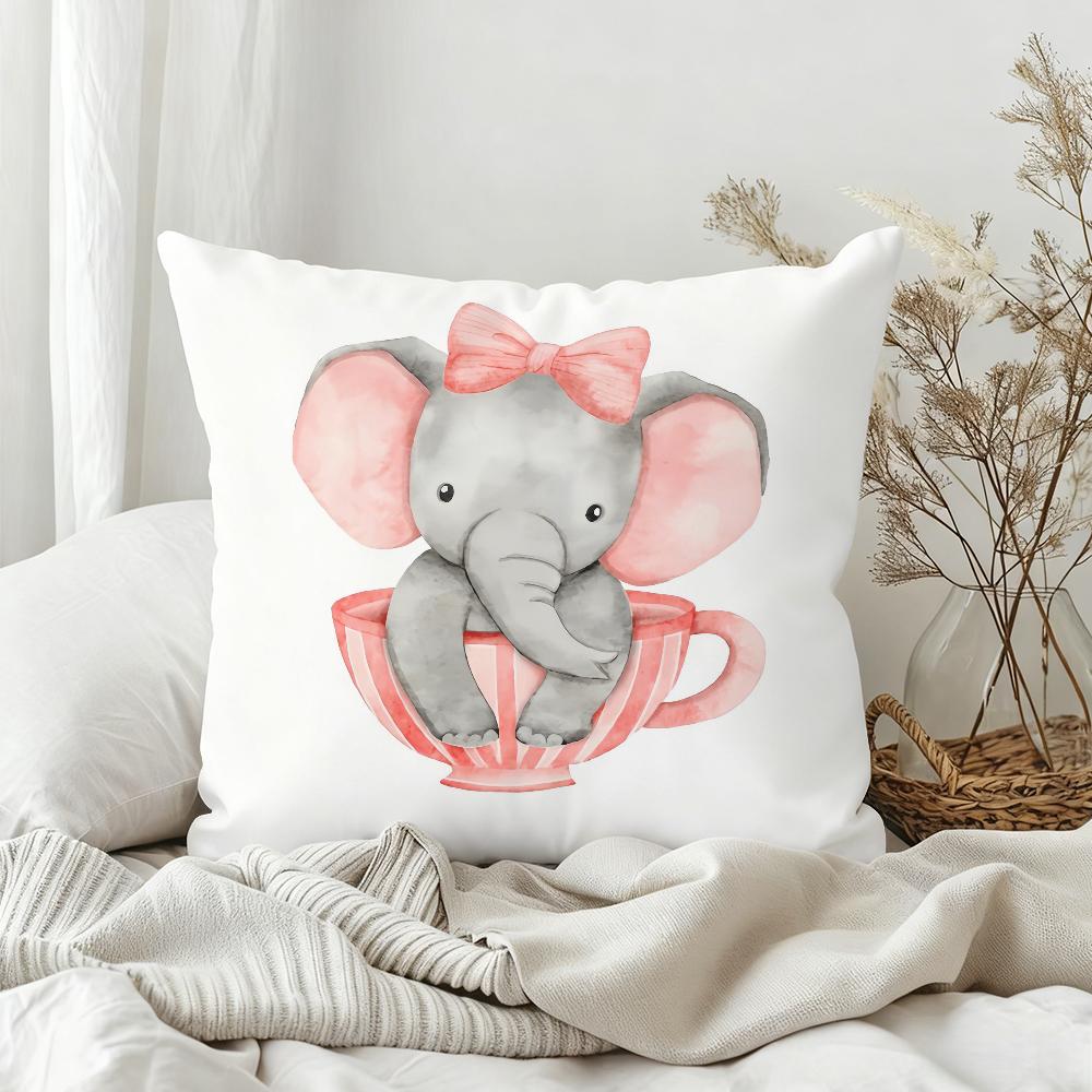 Watercolor Elephant Cute Art Pillow Case Sofa Living Room Bedroom Headboard Backrest Square Cushion Nap Time