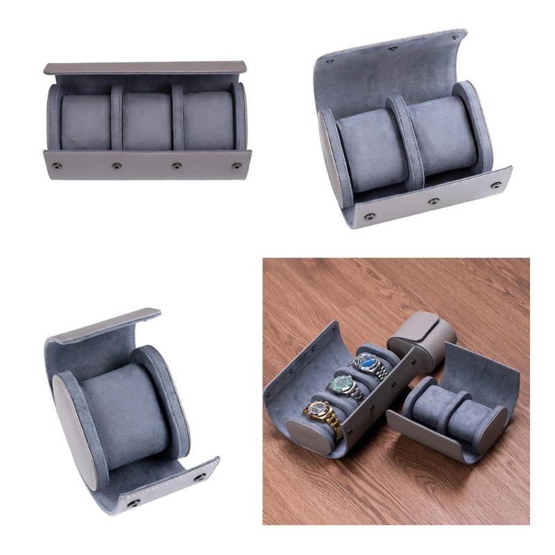 Compact Travel Friendly Watch Box Featuring Protective Flocking Compartments Waterproof Watch Organizers Leather Texture