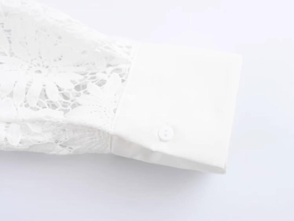 2025 Spring Women's Casual Patchwork Lace Long Sleeve Shirt - European & American Style Fashion