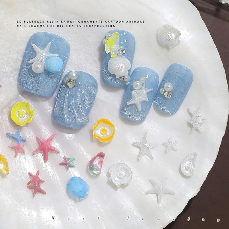 1Box/36pcs Shimmering Pearls White Resin Nail Charms Starfish And Shell Decorations For Party Wedding Nail Art Designs