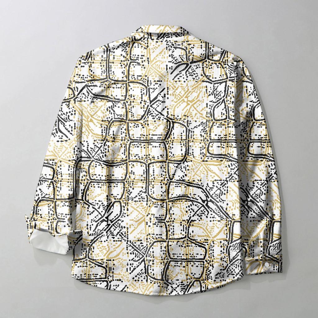 Pánská módní ležérní bunda s klopou na knoflíky a dlouhým rukávem s potiskem cardigan