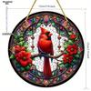 Kardinal Kırmızısı Kuş Poinsettia Güneşlik Boyası Akrilik Pencere Askısı Yuvarlak Tabela Süsü Tatil Hediyesi, Yenilikçi Ev Dekorasyonu, Yatak Odası İçin Mükemmel Dayanıklı