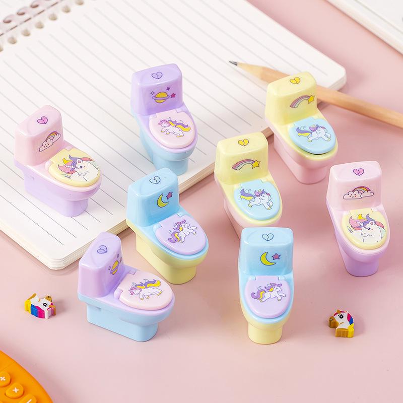 Toilet-Shaped Animal Cartoon Pencil Sharpener with Eraser – Creative Student Stationery Gift