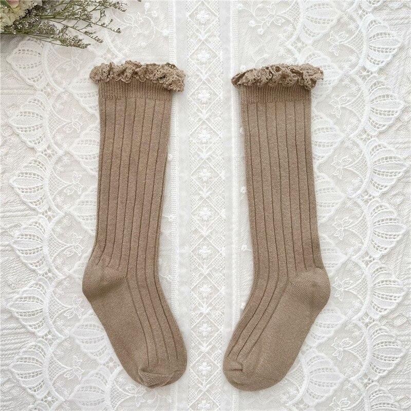 

Girls Knee High Socks Baby Kids Toddlers Ruffle Long Soft Cotton Sock Lace Flower Children School Socks 5-8Years(XL) хакі
