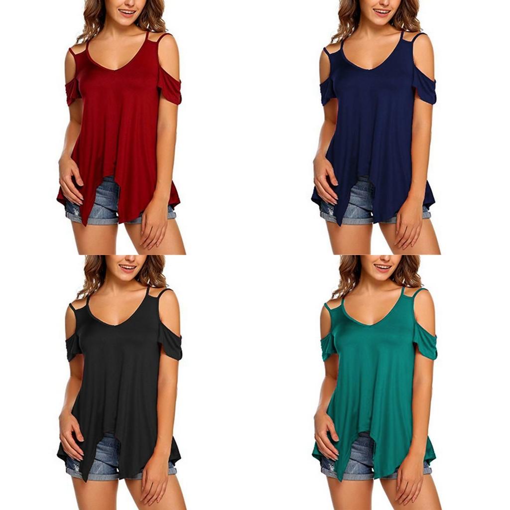 Elegant Womens Off Shoulder V Neck Chiffon T-shirt With Classic Timeless Appeal