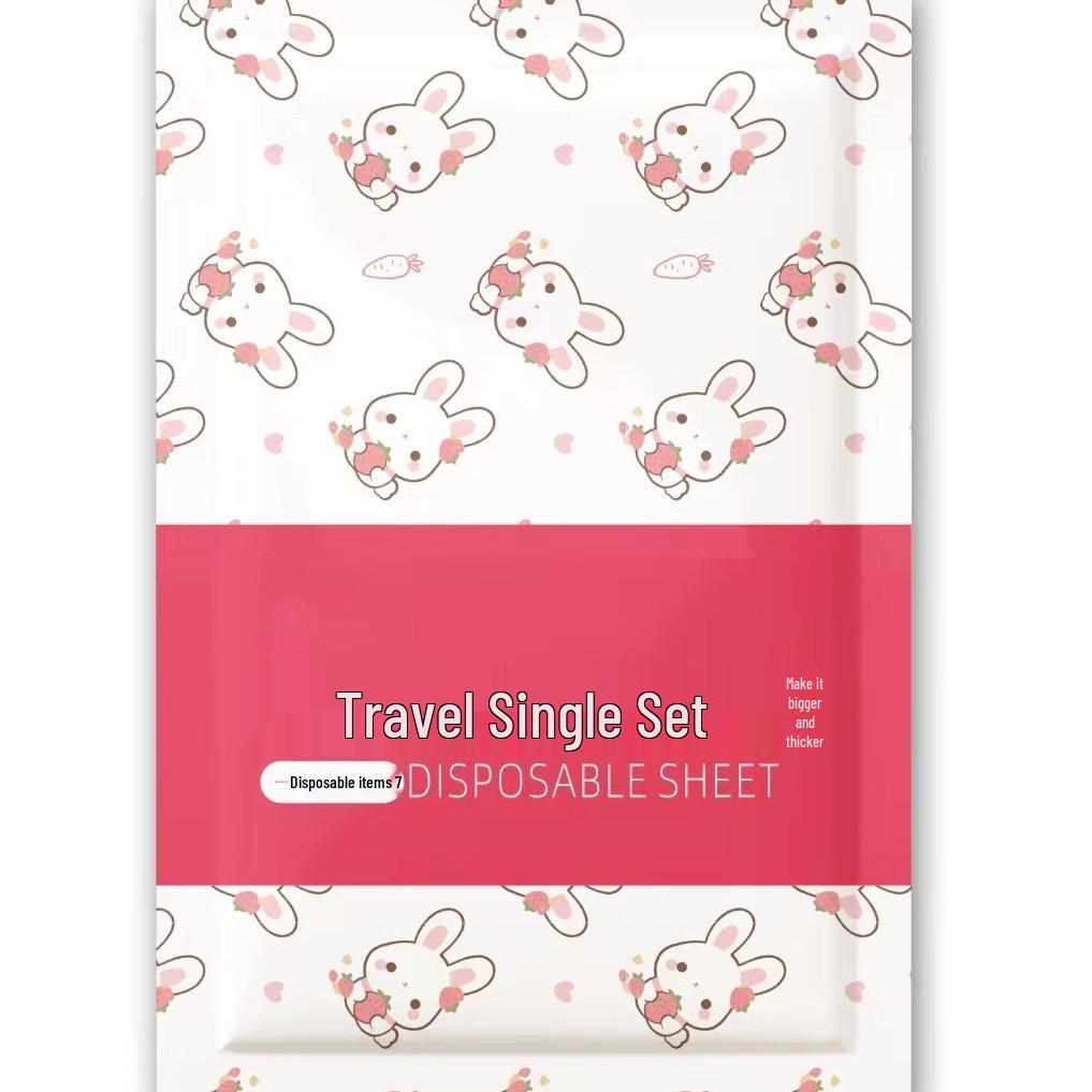Travel-Sized Disposable Bedding Set: Sterilized 4-Piece Pack with Individually Wrapped Duvet Cover and Pillowcase for Train, Hotel, or B&B.