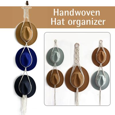 Nordisk Stil Boho Bomull Hängande Hattorganisatör Displayställ Förvaring Kepsställ Halsdukshängare Makramé Väggbonad Väggdekor