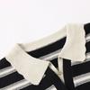 Autumn 2025 Wool Knitwear: Elegant Striped Lapel for Middle-Aged Women