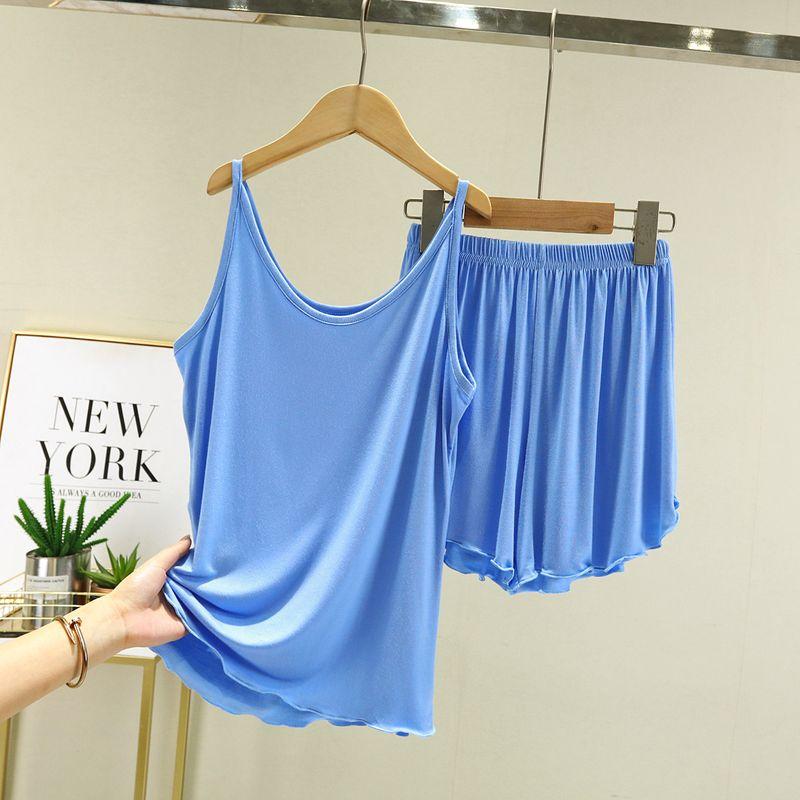 

Modal Shorts Pajamas Loose Two-Piece Suit Suspenders Blue M (recommended 40.00 kg-50.00 kg