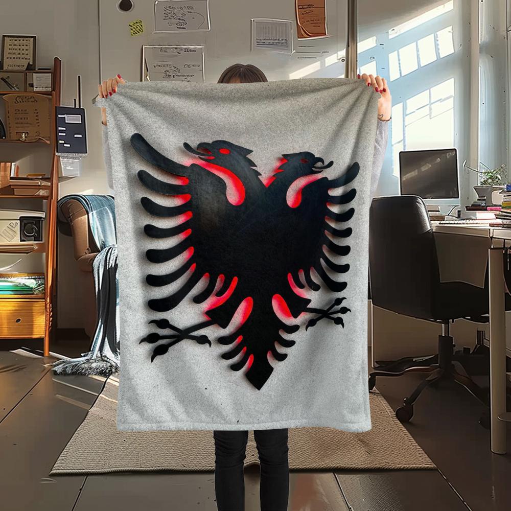 1pc Republic of Albania Print Flannel Blanket, High Quality Comfortable for All Seasons, Home Decor, Warmth and Comfort, Perfect for Christmas Gifts79