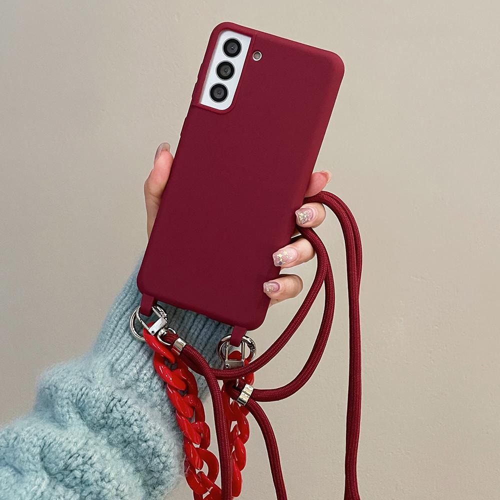 

Crossbody Lanyard Acrylic Bracelet Silicone Soft Case For Samsung S24 Ultra S23 Plus S22 S21 Candy Necklace Shoulder Strap Cover For S21&Case & Strap
