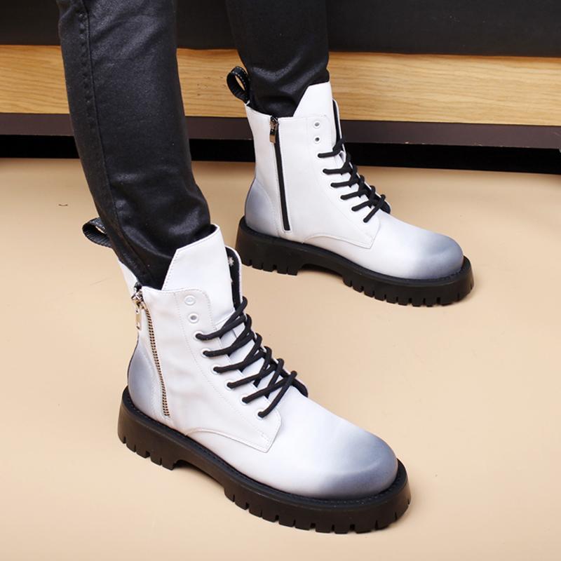 England Style Men's Casual Natural Leather Boots Black Trend Platform Shoes Autumn Winter Cowboy Boot Handsome Ankle Botas Mans